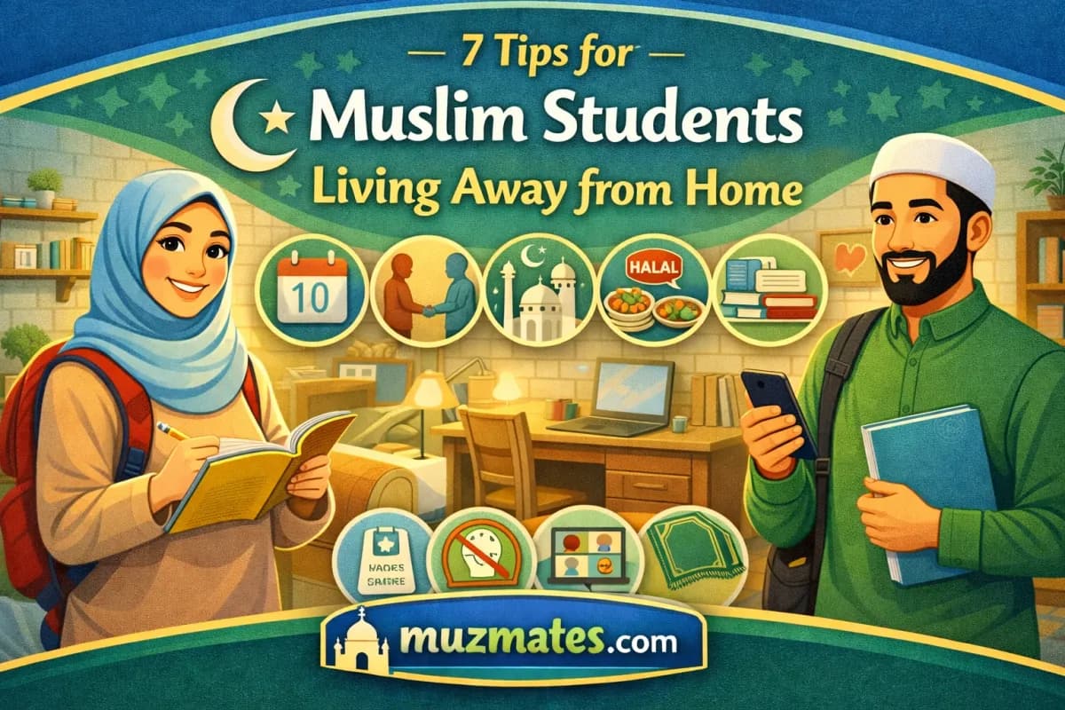 Student studying in a bright apartment with prayer rug visible